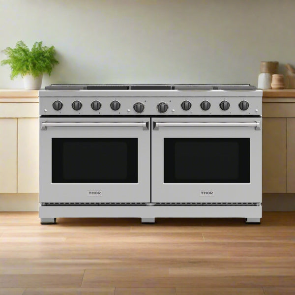 THOR Kitchen 60" Professional Natural Gas Range with 8 Burners in Stainless Steel- LRG60E