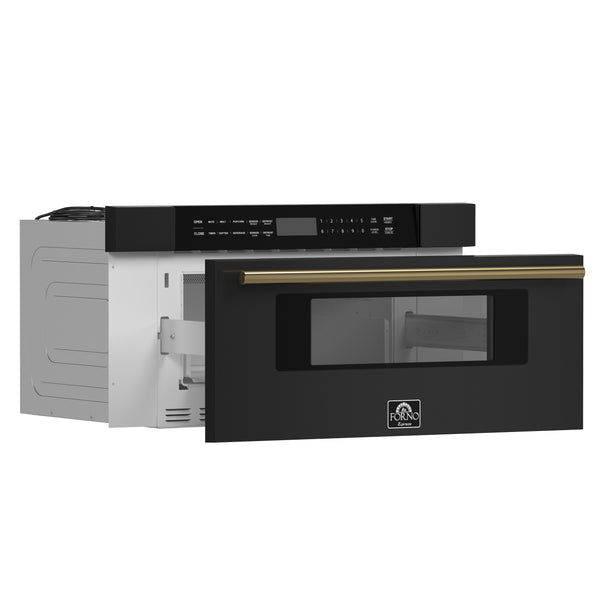 FORNO Espresso Capoliveri 30" 1.2 cu. ft. Built-In Microwave Drawer in Black with Antique Brass Handles- FMWDR3000-30BLK