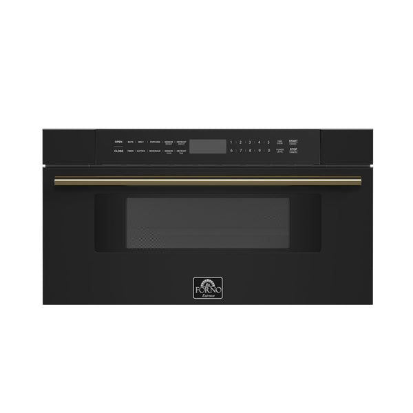 FORNO Espresso Capoliveri 30" 1.2 cu. ft. Built-In Microwave Drawer in Black with Antique Brass Handles- FMWDR3000-30BLK