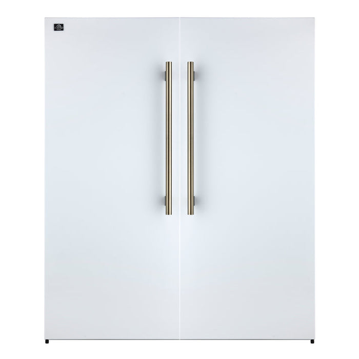 FORNO Maderno 60" 27.2 cu.ft. Convertible Refrigerator and Freezer with Modern Trim Kit in White with Antique Brass Handles- FFFFD1722-60MG-WHT