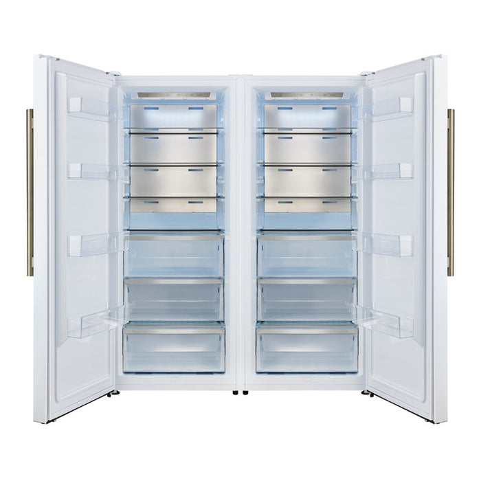 FORNO Maderno 60" 27.2 cu.ft. Convertible Refrigerator and Freezer with Modern Trim Kit in White with Antique Brass Handles- FFFFD1722-60MG-WHT