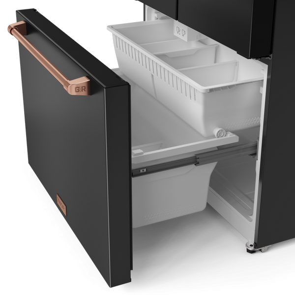 Gordon Ramsay by THOR Kitchen 36" 20.3 cu. ft. French Door Counter Depth Refrigerator with Ice Maker in Matte Black with Rose Gold Accents, RF3621CTD00-RSG