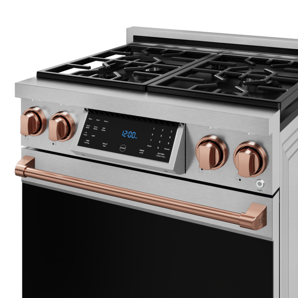 Gordon Ramsay by THOR Kitchen 30" 4.55 cu. ft. Professional Propane Gas Range with Tilt Panel Touch Control and Self-Clean in Stainless Steel with Rose Gold Accents, RSG30LP-RSG