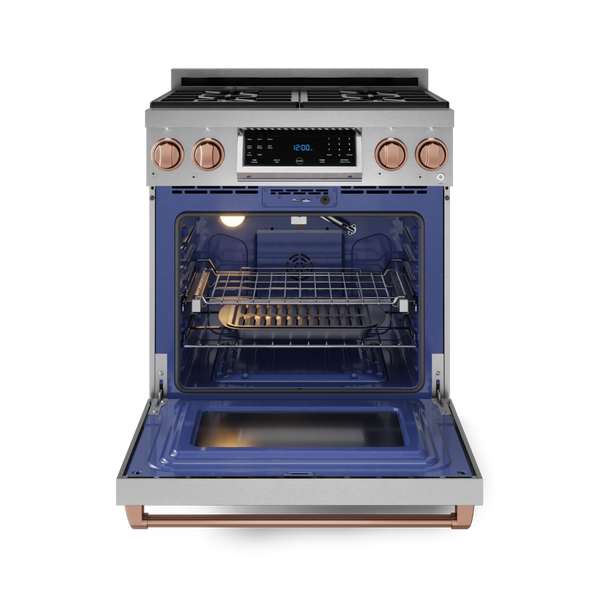 Gordon Ramsay by THOR Kitchen 30" 4.55 cu. ft. Professional Propane Gas Range with Tilt Panel Touch Control and Self-Clean in Stainless Steel with Rose Gold Accents, RSG30LP-RSG
