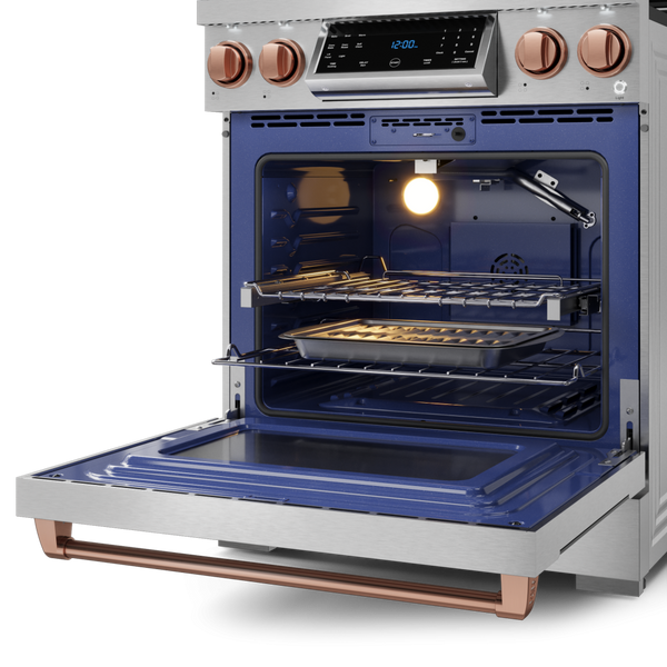 Gordon Ramsay by THOR Kitchen 30" 4.55 cu. ft. Professional Propane Gas Range with Tilt Panel Touch Control and Self-Clean in Stainless Steel with Rose Gold Accents, RSG30LP-RSG