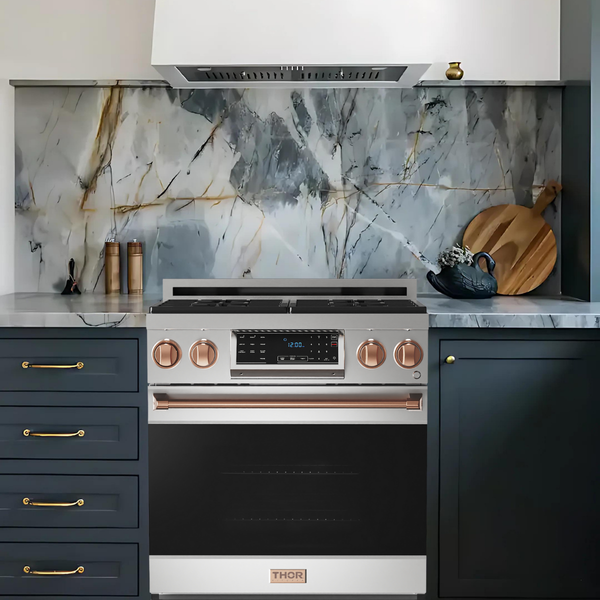Gordon Ramsay by THOR Kitchen 30" 4.55 cu. ft. Professional Propane Gas Range with Tilt Panel Touch Control and Self-Clean in Stainless Steel with Rose Gold Accents, RSG30LP-RSG