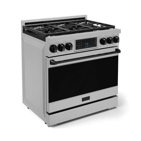 Gordon Ramsay by THOR Kitchen 36" 6.0 cu. ft. Professional Natural Gas Range with Tilt Panel Touch Control, Self-Clean and Air Fry in Stainless Steel with Black Accents, RSG36-BLK