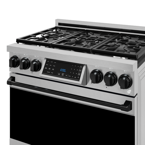 Gordon Ramsay by THOR Kitchen 36" 6.0 cu. ft. Professional Natural Gas Range with Tilt Panel Touch Control, Self-Clean and Air Fry in Stainless Steel with Black Accents, RSG36-BLK