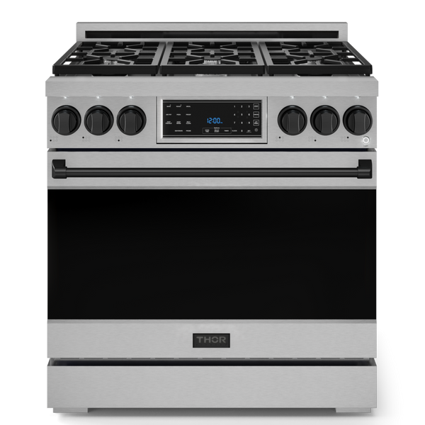 Gordon Ramsay by THOR Kitchen 36" 6.0 cu. ft. Professional Natural Gas Range with Tilt Panel Touch Control, Self-Clean and Air Fry in Stainless Steel with Black Accents, RSG36-BLK