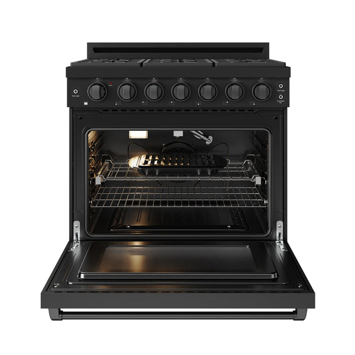 Gordon Ramsay by THOR Kitchen 36" 6 cu. ft. Professional Propane Gas Range with 6 Sealed Burners in Black - RSG36PBLP