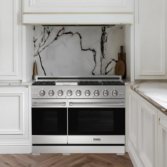 Thor Kitchen Gordon Ramsay Series 48 in. Professional Gas Range with Double Oven in Stainless Steel, RSG48E