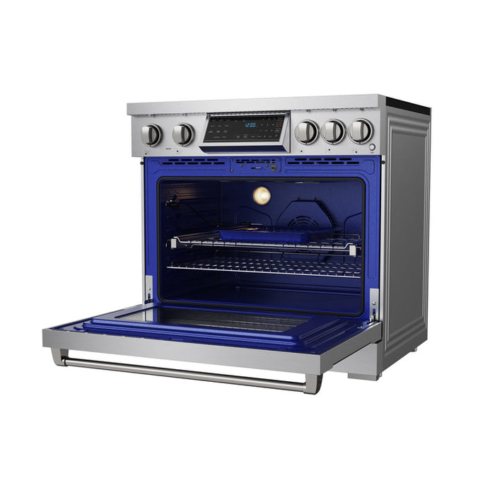 Gordon Ramsay by THOR Kitchen 36" 6 cu. ft. Professional Smooth Glass Top Induction Range with Tilt Panel Touch Control, Self-Clean and Air Fry in Stainless Steel - RSI36