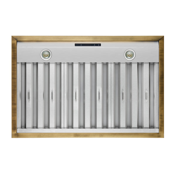 Forno Espresso 36" 600 CFM Wall Mount Range Hood in White and Antique Brass Trim with Remote Control, FRHWM5078-36WHT