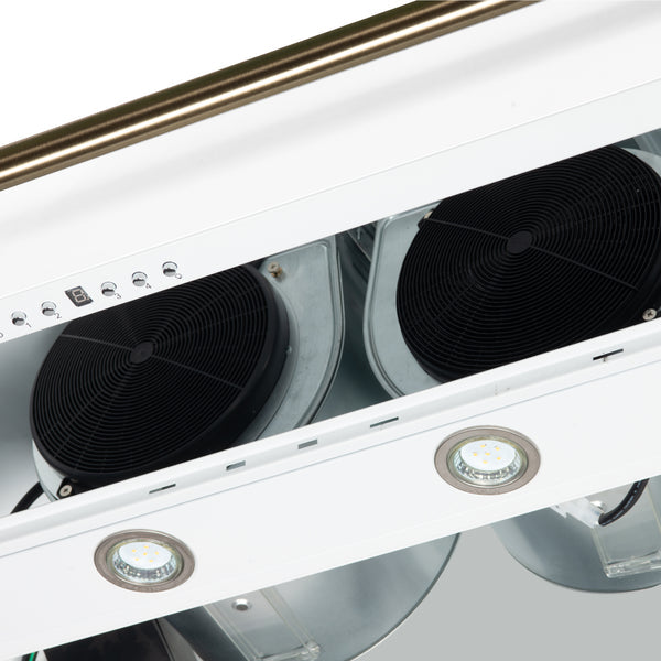 FORNO Aria 48" 1200 CFM Convertible Wall Mount Range Hood with White Hood and Antique Brass Accents, FRHWM5095-48WHT