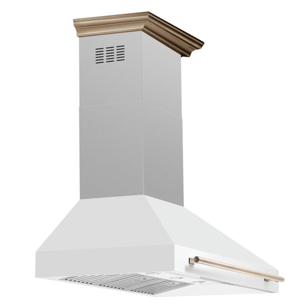 FORNO Aria 48" 1200 CFM Convertible Wall Mount Range Hood with White Hood and Antique Brass Accents, FRHWM5095-48WHT