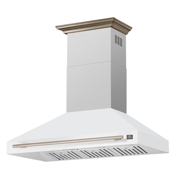 FORNO Aria 48" 1200 CFM Convertible Wall Mount Range Hood with White Hood and Antique Brass Accents, FRHWM5095-48WHT
