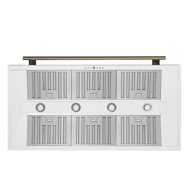 FORNO Aria 48" 1200 CFM Convertible Wall Mount Range Hood with White Hood and Antique Brass Accents, FRHWM5095-48WHT