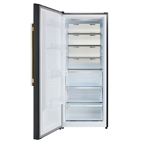 FORNO Maderno 28" 13.6 cu. ft. Left Swing Convertible Upright Freezer/Refrigerator in Black with Antique Brass Handle-  FFFFD1722-28BLK-LS