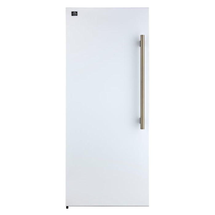 FORNO Maderno 32" 13.6 cu.ft. Left Swing Built-In Convertible Refrigerator/Freezer in White with Antique Brass Handle and Grill Trim- FFFFD1722-32LSG-WHT
