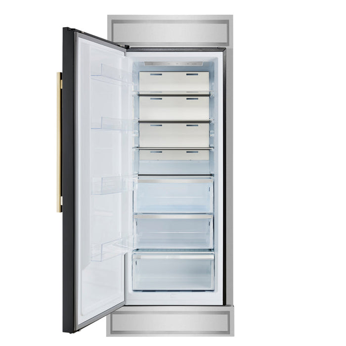 FORNO Maderno 32" 13.6 cu.ft. Left Swing Built-In Convertible Refrigerator/Freezer in Black with Antique Brass Handle and Modern Trim- FFFFD1722-32LMG-BLK