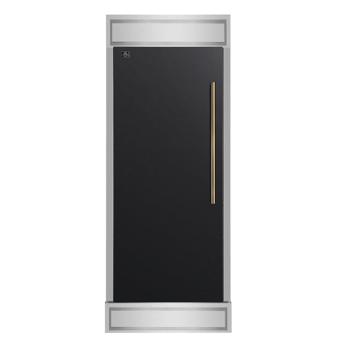 FORNO Maderno 32" 13.6 cu.ft. Left Swing Built-In Convertible Refrigerator/Freezer in Black with Antique Brass Handle and Modern Trim- FFFFD1722-32LMG-BLK