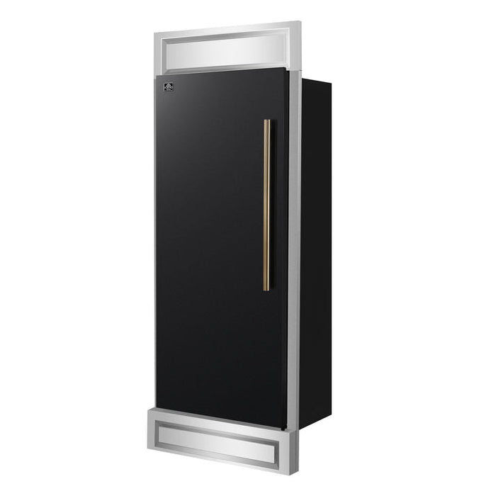FORNO Maderno 32" 13.6 cu.ft. Left Swing Built-In Convertible Refrigerator/Freezer in Black with Antique Brass Handle and Modern Trim- FFFFD1722-32LMG-BLK