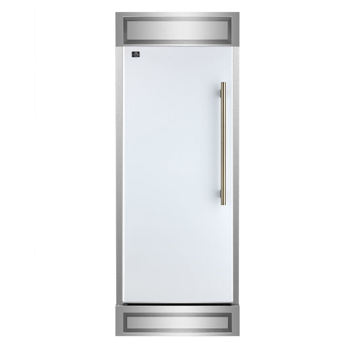 FORNO Maderno 32" 13.6 cu.ft. Left Swing Convertible Refrigerator and Freezer with Modern Trim Kit in White with Antique Brass Handles- FFFFD1722-32LMG-WHT