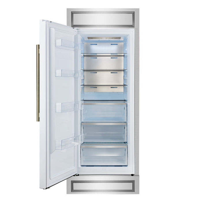 FORNO Maderno 32" 13.6 cu.ft. Left Swing Convertible Refrigerator and Freezer with Modern Trim Kit in White with Antique Brass Handles- FFFFD1722-32LMG-WHT