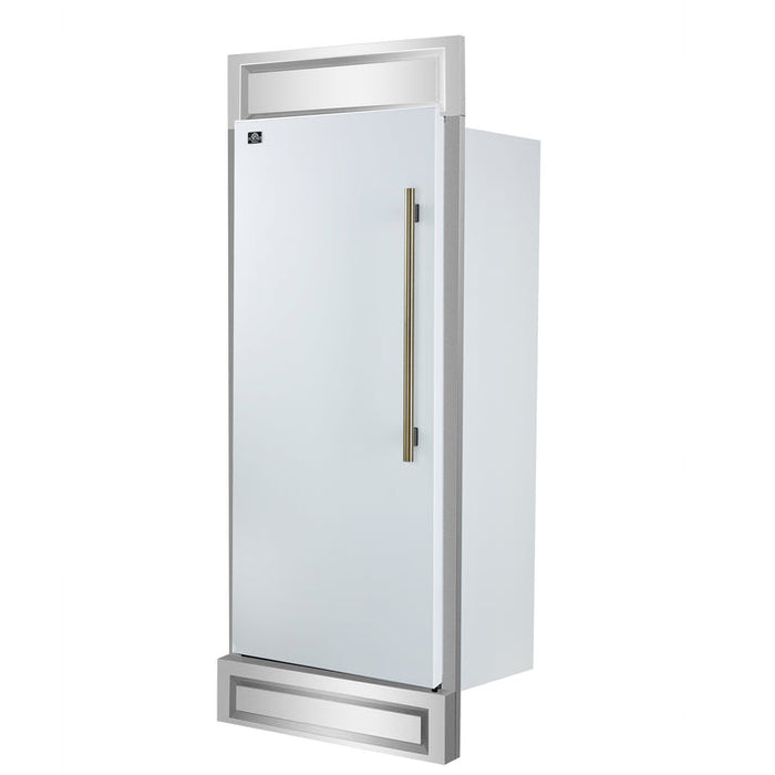 FORNO Maderno 32" 13.6 cu.ft. Left Swing Convertible Refrigerator and Freezer with Modern Trim Kit in White with Antique Brass Handles- FFFFD1722-32LMG-WHT
