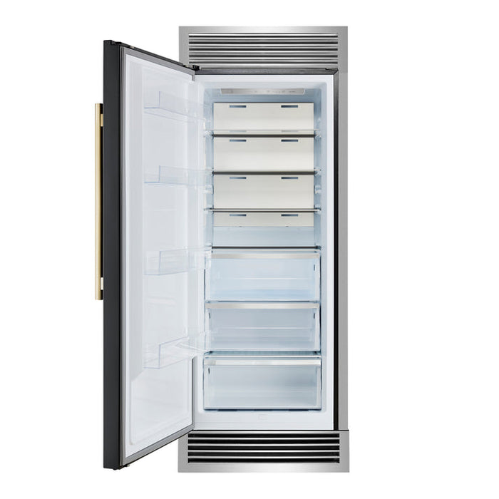 FORNO Maderno 32" 13.6 cu.ft. Left Swing Built-In Convertible Refrigerator/Freezer in Black with Antique Brass Handle and Grill Trim- FFFFD1722-32LSG-BLK