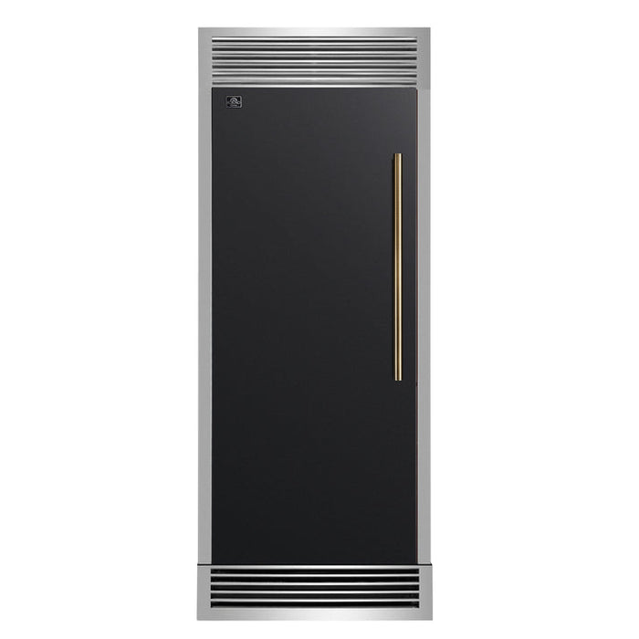 FORNO Maderno 32" 13.6 cu.ft. Left Swing Built-In Convertible Refrigerator/Freezer in Black with Antique Brass Handle and Grill Trim- FFFFD1722-32LSG-BLK