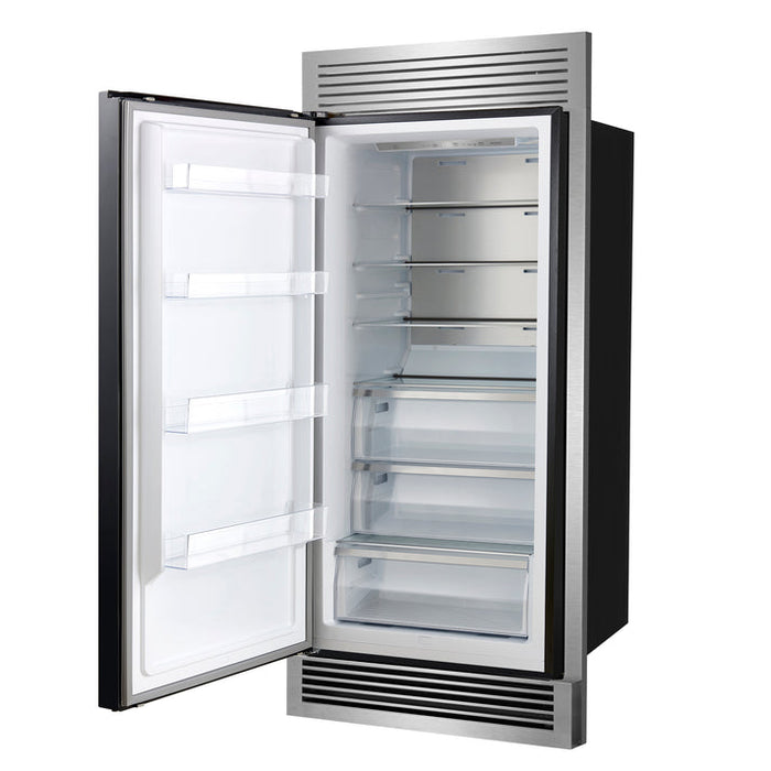 FORNO Maderno 32" 13.6 cu.ft. Left Swing Built-In Convertible Refrigerator/Freezer in Black with Antique Brass Handle and Grill Trim- FFFFD1722-32LSG-BLK