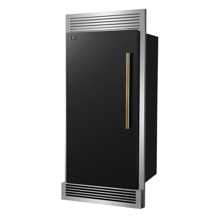 FORNO Maderno 32" 13.6 cu.ft. Left Swing Built-In Convertible Refrigerator/Freezer in Black with Antique Brass Handle and Grill Trim- FFFFD1722-32LSG-BLK