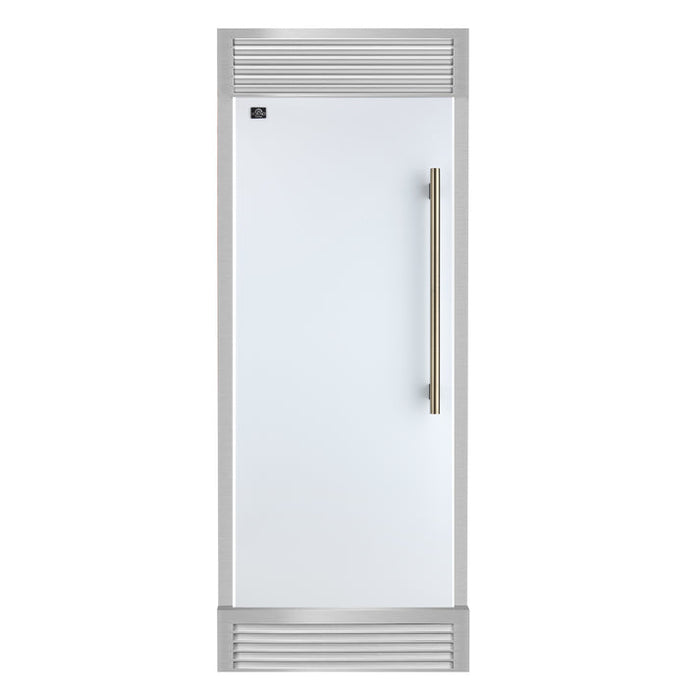 FORNO Maderno 32" 13.6 cu.ft. Left Swing Built-In Convertible Refrigerator/Freezer in White with Antique Brass Handle and Grill Trim- FFFFD1722-32LSG-WHT