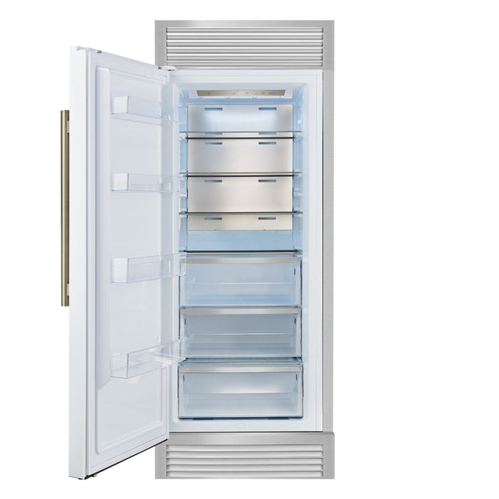 FORNO Maderno 32" 13.6 cu.ft. Left Swing Built-In Convertible Refrigerator/Freezer in White with Antique Brass Handle and Grill Trim- FFFFD1722-32LSG-WHT