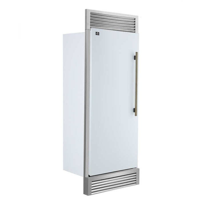 FORNO Maderno 32" 13.6 cu.ft. Left Swing Built-In Convertible Refrigerator/Freezer in White with Antique Brass Handle and Grill Trim- FFFFD1722-32LSG-WHT