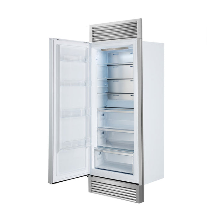 FORNO Maderno 32" 13.6 cu.ft. Left Swing Built-In Convertible Refrigerator/Freezer in White with Antique Brass Handle and Grill Trim- FFFFD1722-32LSG-WHT