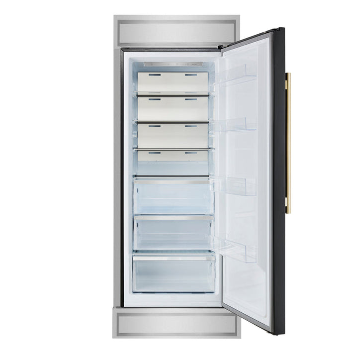 FORNO Maderno 32" 13.6 cu.ft. Right Swing Built-In Convertible Refrigerator/Freezer in Black with Antique Brass Handle and Modern Trim- FFFFD1722-32RMG-BLK