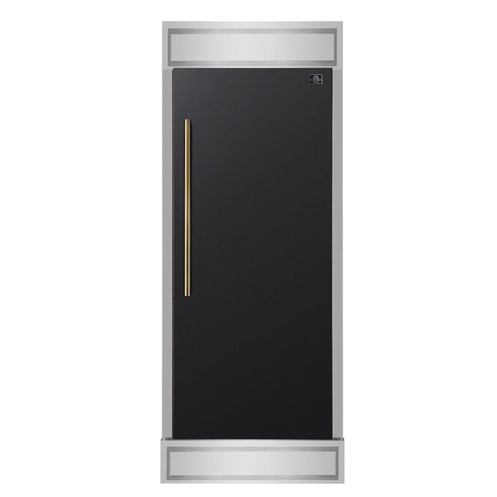 FORNO Maderno 32" 13.6 cu.ft. Right Swing Built-In Convertible Refrigerator/Freezer in Black with Antique Brass Handle and Modern Trim- FFFFD1722-32RMG-BLK