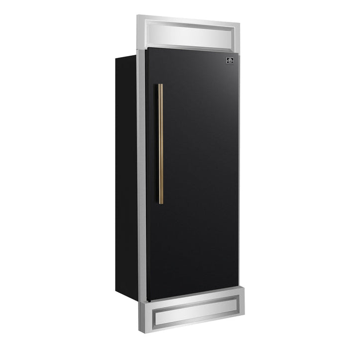 FORNO Maderno 32" 13.6 cu.ft. Right Swing Built-In Convertible Refrigerator/Freezer in Black with Antique Brass Handle and Modern Trim- FFFFD1722-32RMG-BLK