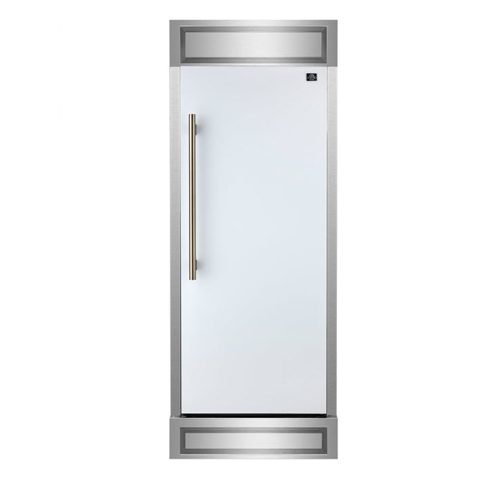 FORNO Maderno 32" 13.6 cu.ft. Right Swing Convertible Refrigerator and Freezer with Modern Trim Kit in White with Antique Brass Handles- FFFFD1722-32RMG-WHT