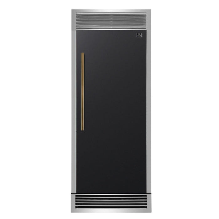 FORNO Maderno 32" 13.6 cu.ft. Right Swing Built-In Convertible Refrigerator/Freezer in Black with Antique Brass Handle and Grill Trim- FFFFD1722-32RSG-BLK