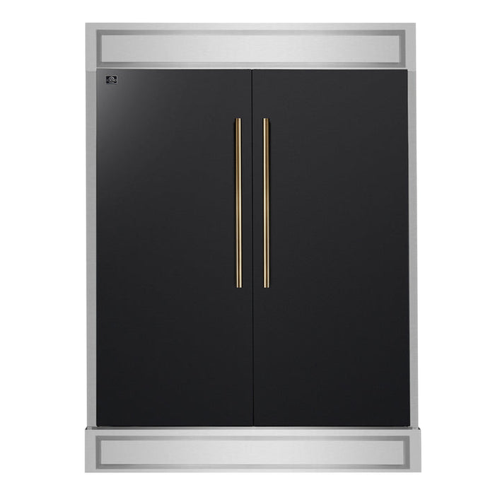 FORNO Maderno 60" 27.2 cu. ft. Convertible Refrigerator and Freezer with Modern Trim Kit in Black with Antique Brass Handles- FFFFD1722-60MG-BLK