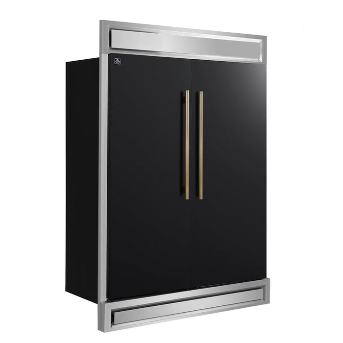 FORNO Maderno 60" 27.2 cu. ft. Convertible Refrigerator and Freezer with Modern Trim Kit in Black with Antique Brass Handles- FFFFD1722-60MG-BLK