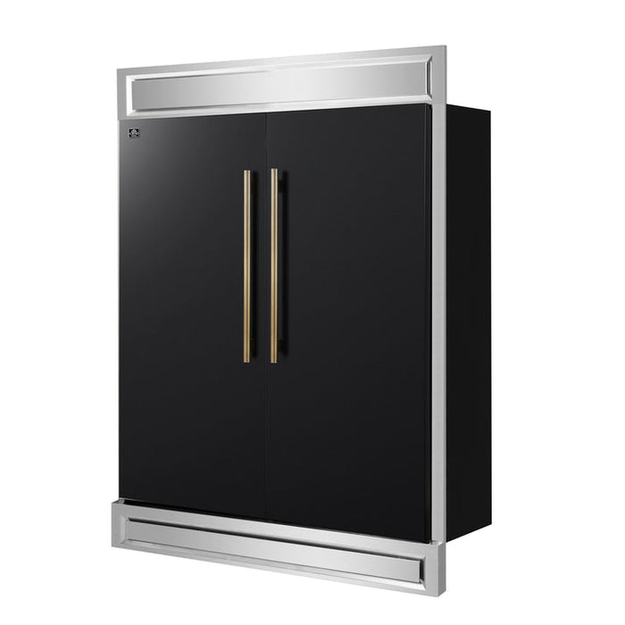 FORNO Maderno 60" 27.2 cu. ft. Convertible Refrigerator and Freezer with Modern Trim Kit in Black with Antique Brass Handles- FFFFD1722-60MG-BLK