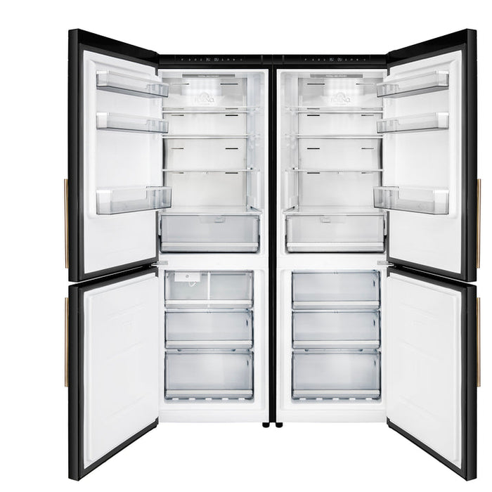 FORNO Custodia 46.8" 20.6 cu. ft. Refrigerator with Bottom Freezer and Ice Maker in Black with Antique Brass Accents - FFFFD1766-48BLK