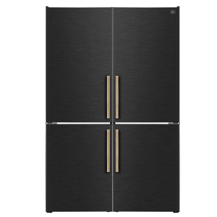 FORNO Custodia 46.8" 20.6 cu. ft. Refrigerator with Bottom Freezer and Ice Maker in Black with Antique Brass Accents - FFFFD1766-48BLK