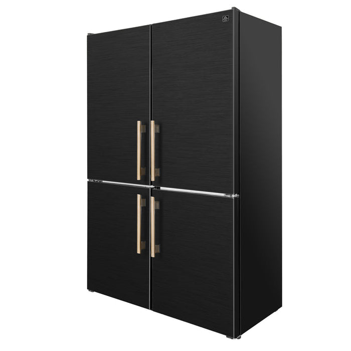 FORNO Custodia 46.8" 20.6 cu. ft. Refrigerator with Bottom Freezer and Ice Maker in Black with Antique Brass Accents - FFFFD1766-48BLK