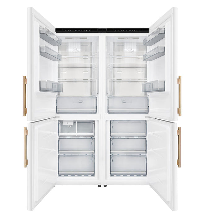 FORNO Custodia 46.8" 20.6 cu. ft. Refrigerator with Bottom Freezer and Ice Maker in White with Antique Brass Accents - FFFFD1766-48WHT