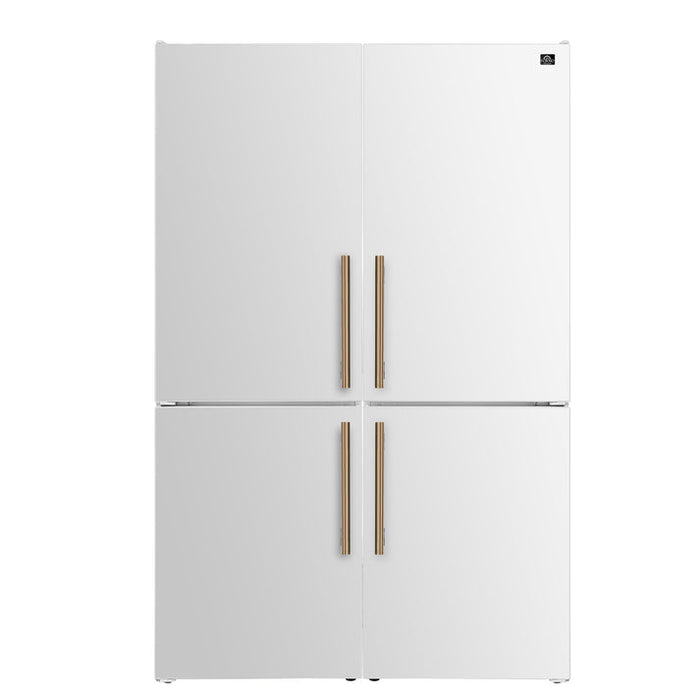 FORNO Custodia 46.8" 20.6 cu. ft. Refrigerator with Bottom Freezer and Ice Maker in White with Antique Brass Accents - FFFFD1766-48WHT